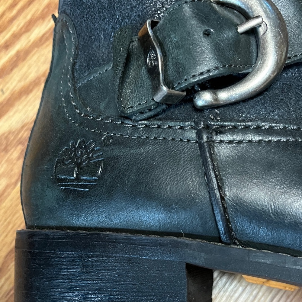 Timberland Black Leather Heeled Boots Size 8 - Picture 9 of 13